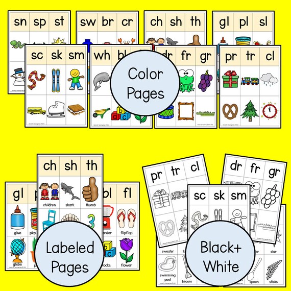 Binaciones de consonantes sonidos iniciales binaciones de fonãtica fonãtica imprimible tarjetas de actividades de fonãtica aprender a leer descarga digital
