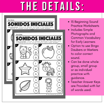 Sonidos iniciales practice for early readers in spanish beginning sounds