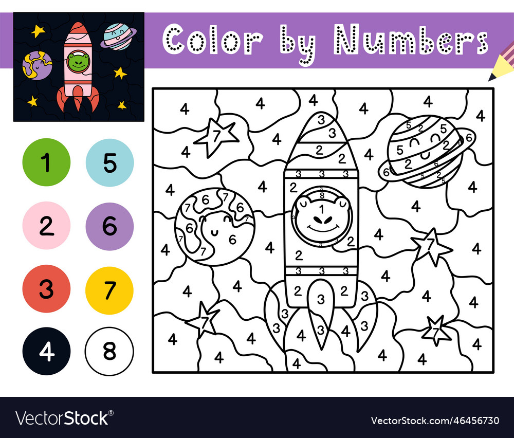 Color by numbers game for kids space coloring vector image