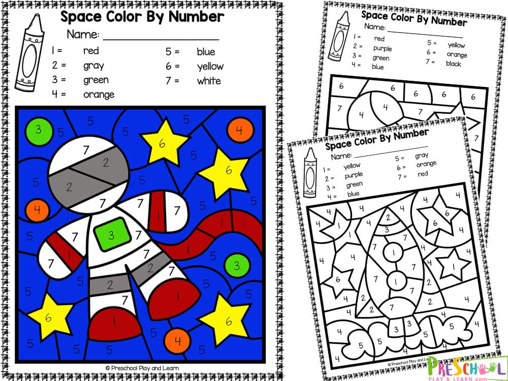 Ð free printable outer space color by number preschool worksheet
