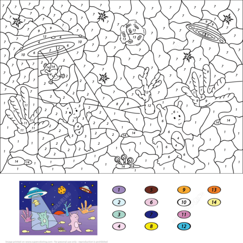 Cute aliens color by number color by number printable space coloring pages cute alien