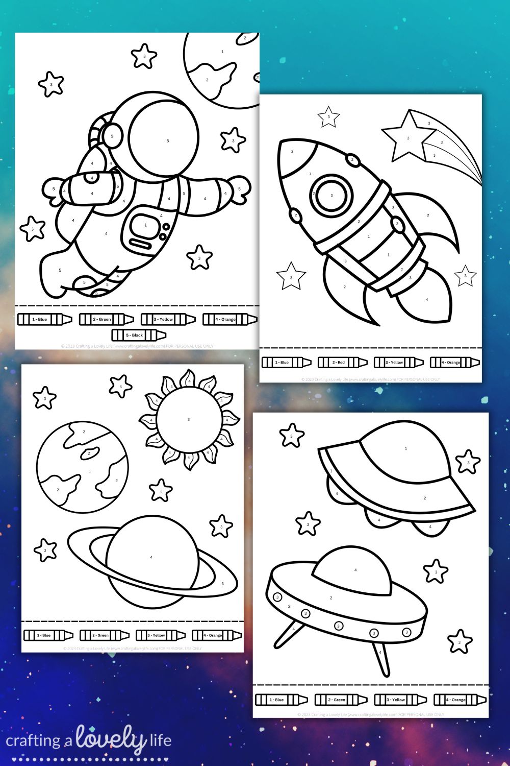 Free printable space color by number coloring pages