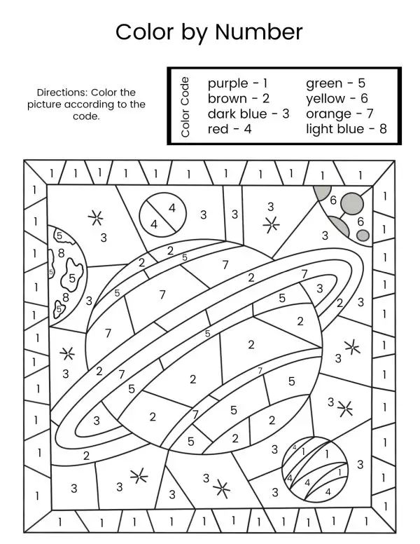 Planet color by number free printable space coloring pages planet colors color by number printable