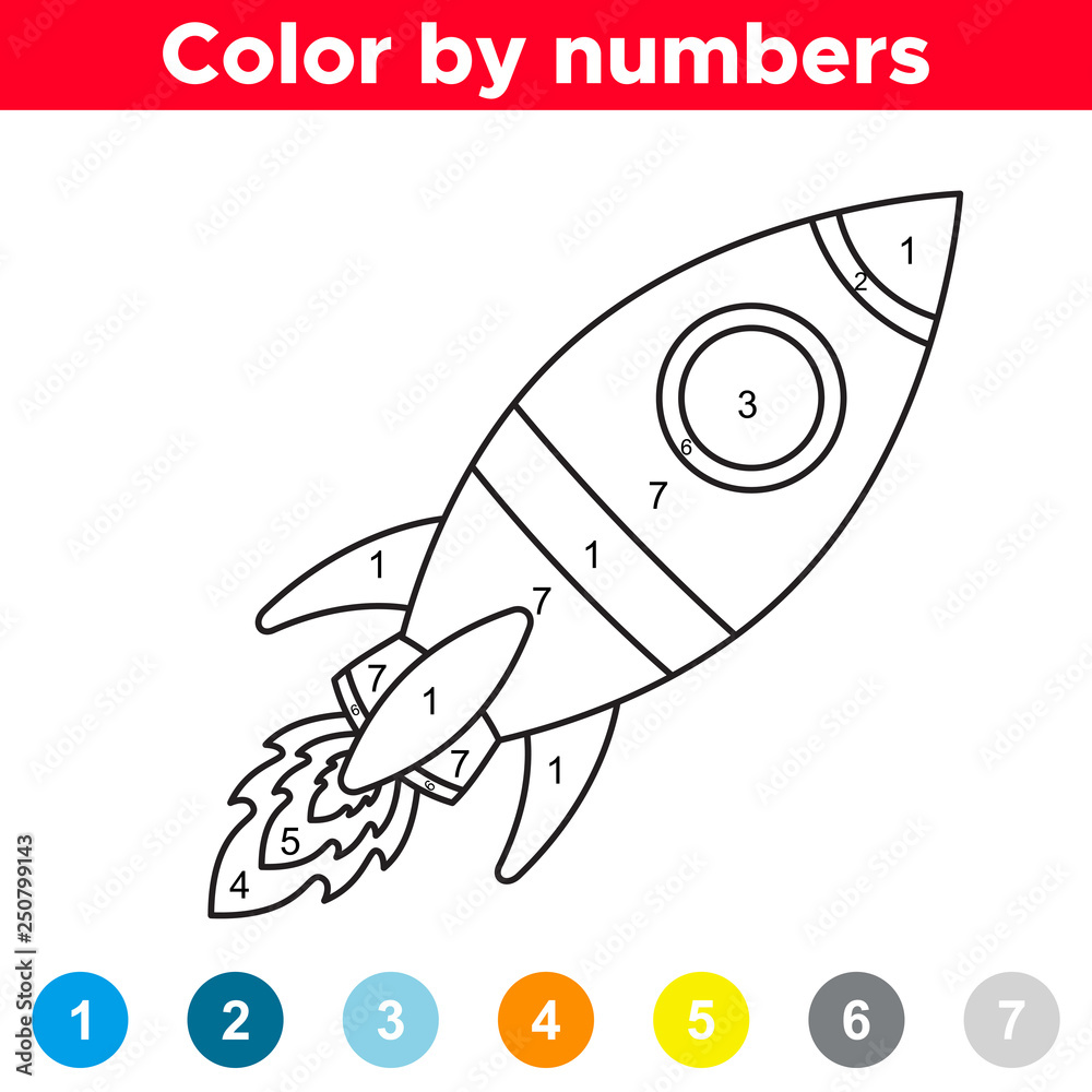 Color by number for preschool and school kids coloring page with rocket space day vector illustration vector