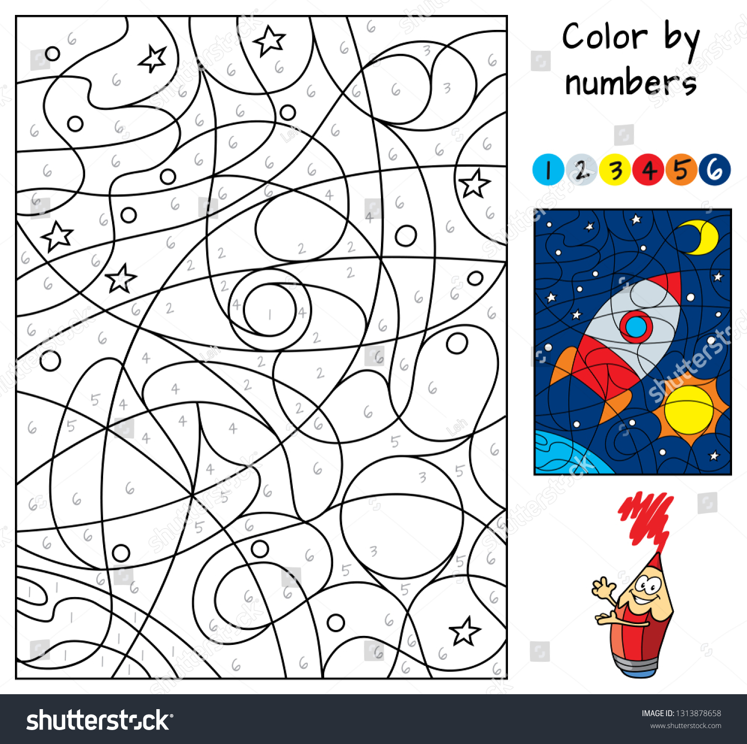 Space rocket color by numbers coloring stock vector royalty free