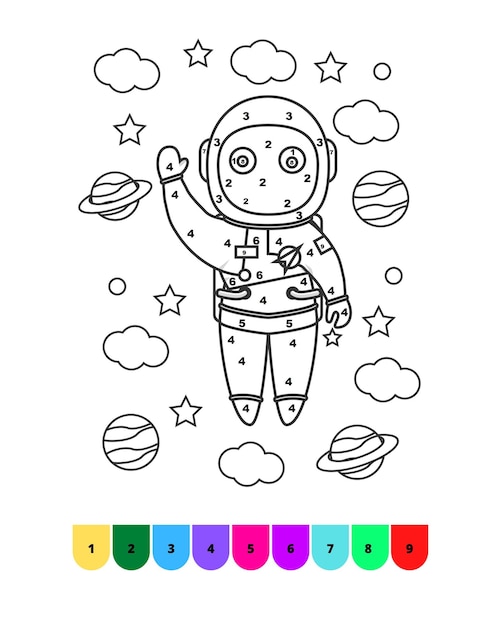Premium vector space coloring pages for kids color by number space