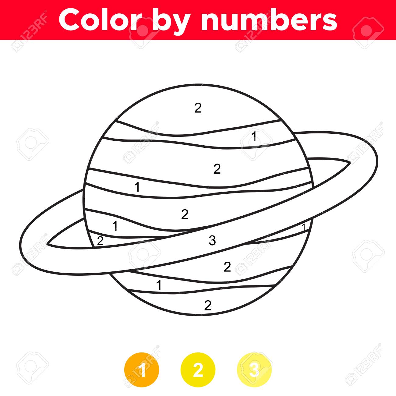 Color by number for preschool and school kids coloring page or book with saturn solar system space theme vector illustration royalty free svg cliparts vectors and stock illustration image