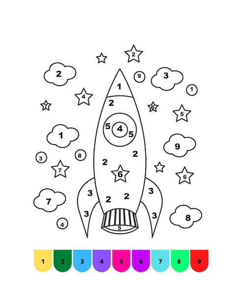 Premium vector space coloring pages for kids color by number space