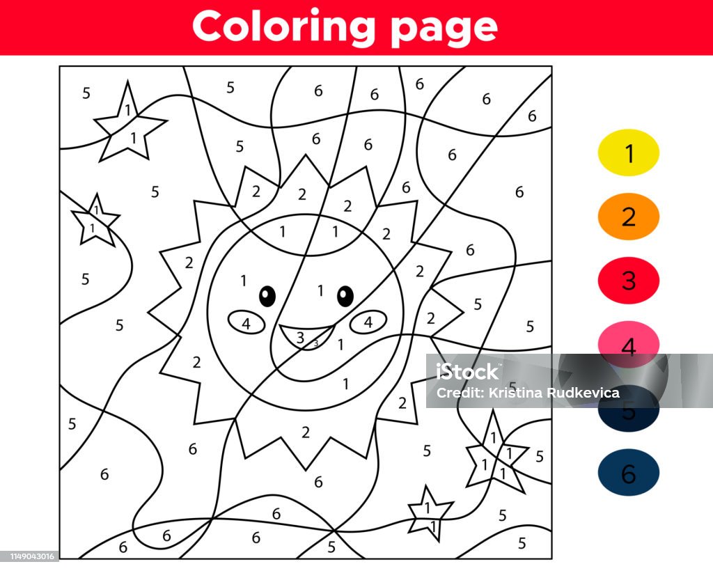 Educational number coloring page vector kawaii cartoon sun space theme stock illustration