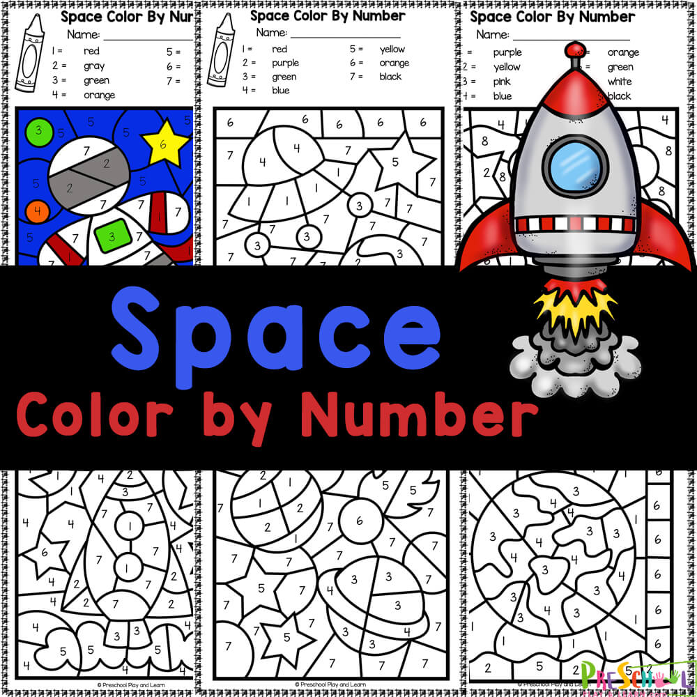 Ð free printable outer space color by number preschool worksheet