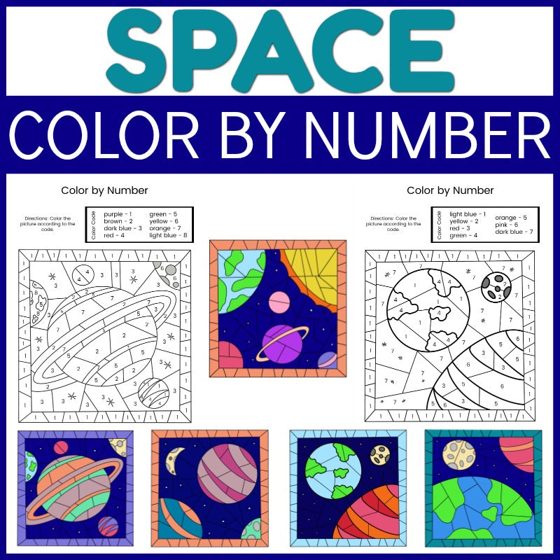 Space color by number sheets â messy little monster shop