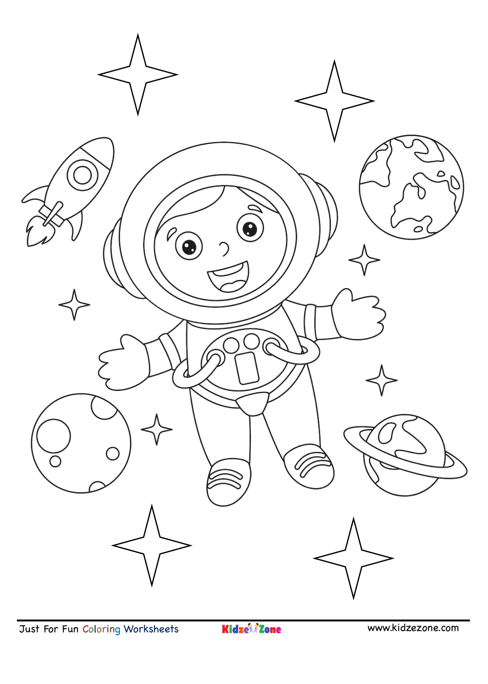 Astronaut in space coloring page