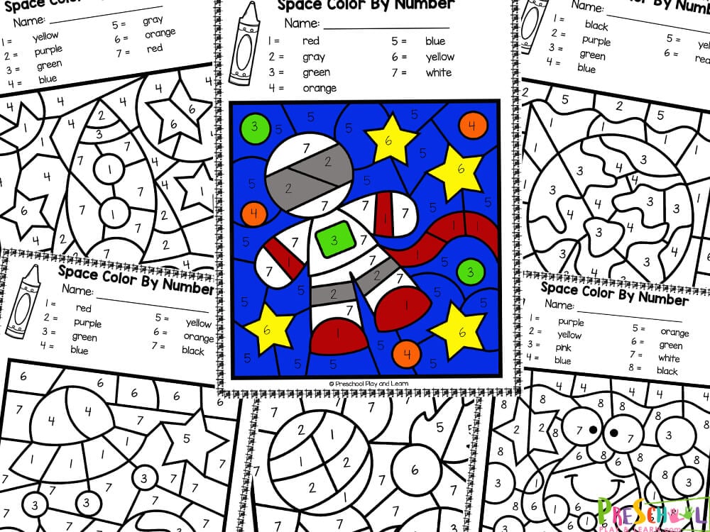 Ð free printable outer space color by number preschool worksheet