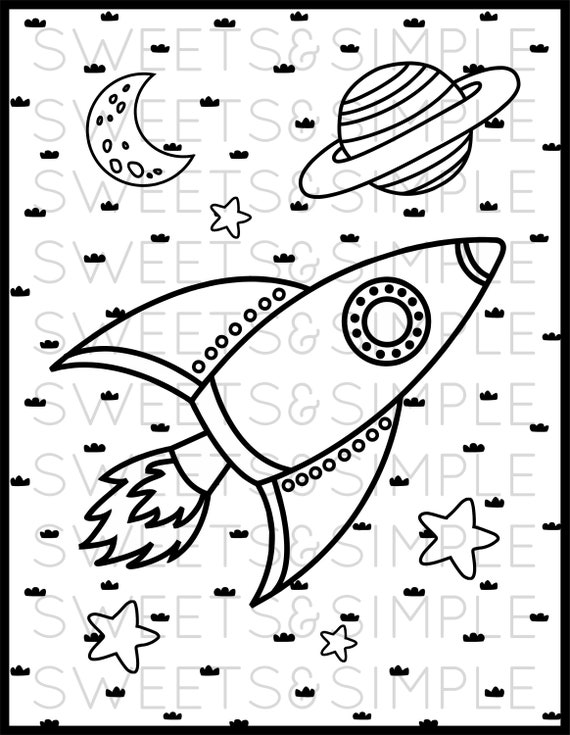 Rocket ship coloring page space coloring page coloring sheet kids instant download printable