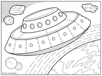 Rocket ship spaceship and ufo coloring pages pdf by tims printables