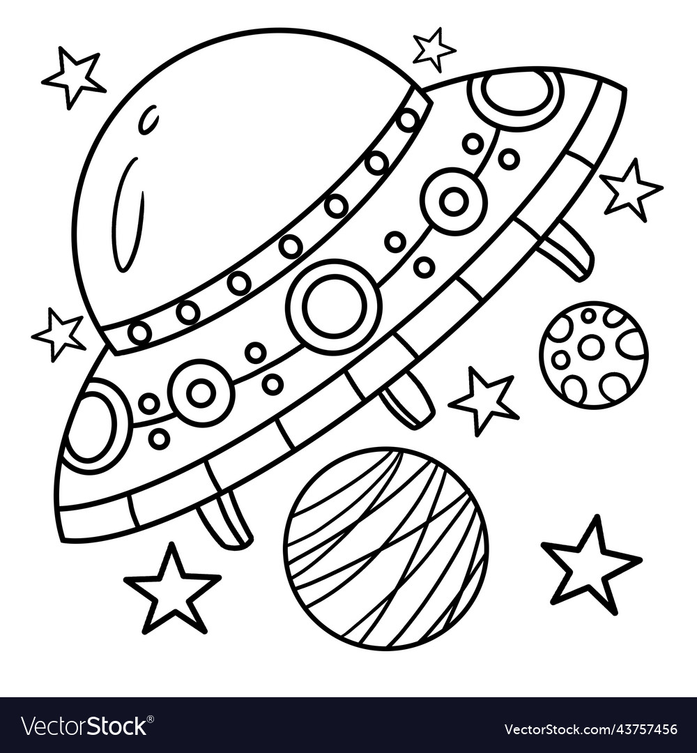 Ufo spaceship coloring page for kids royalty free vector