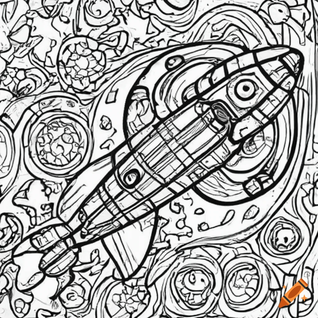 Paint by numbers coloring page featuring a spaceship on