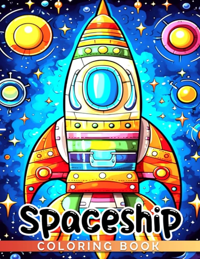 Spaceship coloring book illustrated space rocket coloring pages for kids perfect as a gift for any occasion greer suzanne books