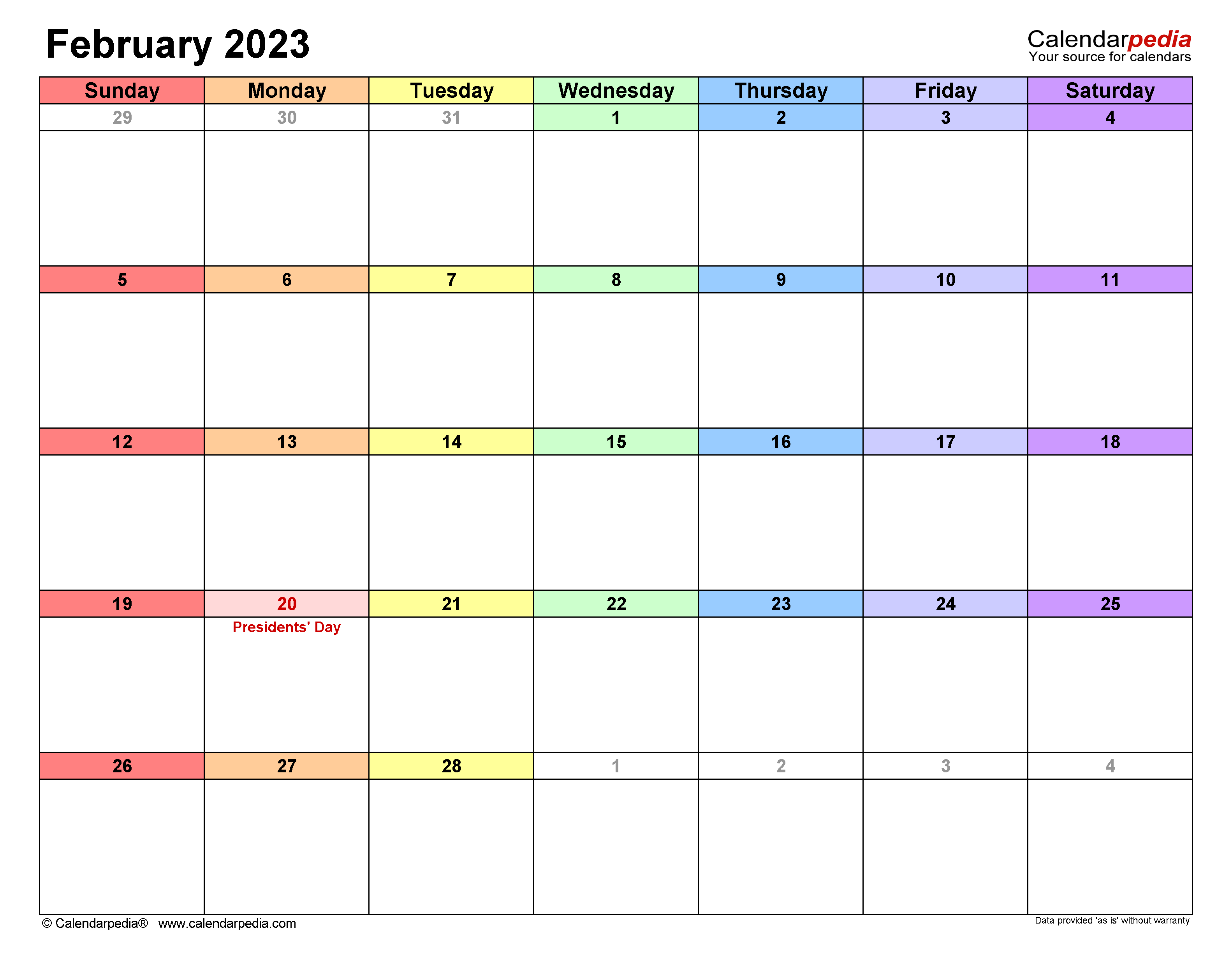 February calendar templates for word excel and pdf