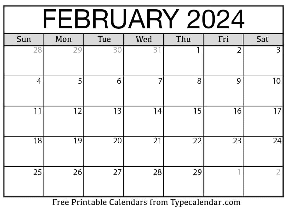 Free printable february calendars