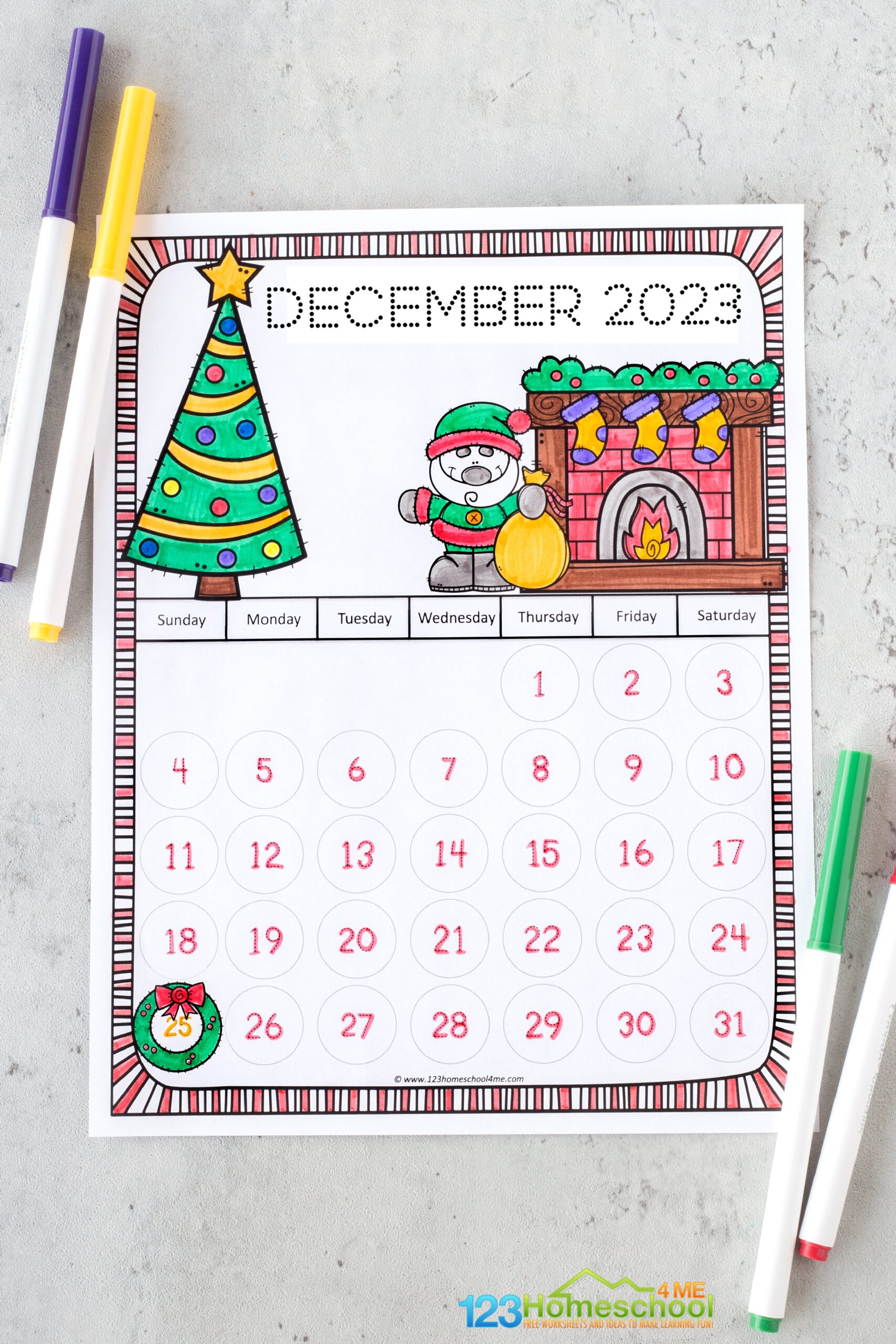 Free printable traceable calendars for kids