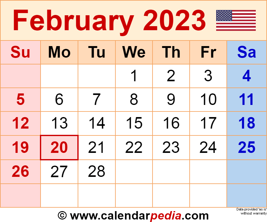 February calendar templates for word excel and pdf