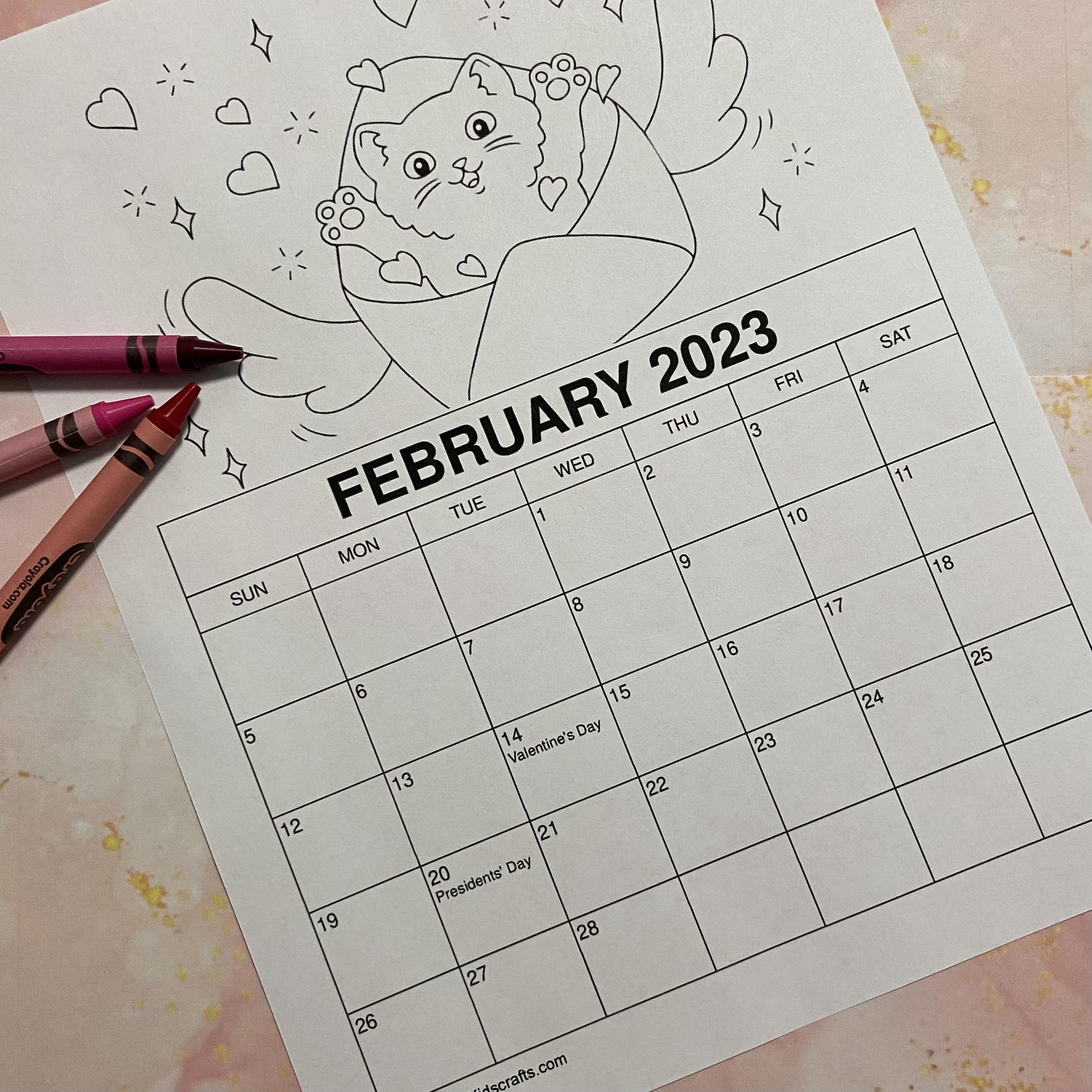 Printable february coloring calendar