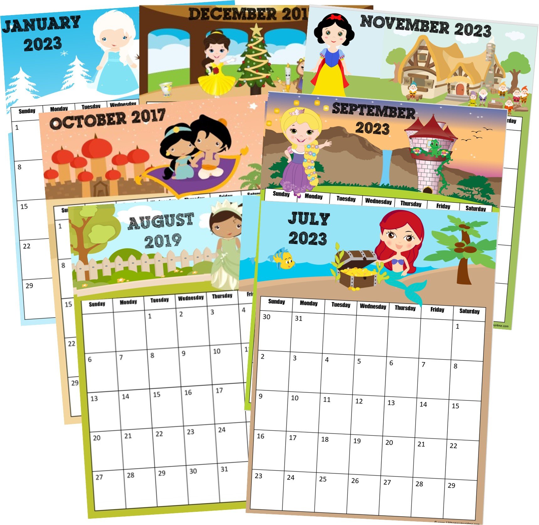 Ð free printable disney princess calendar