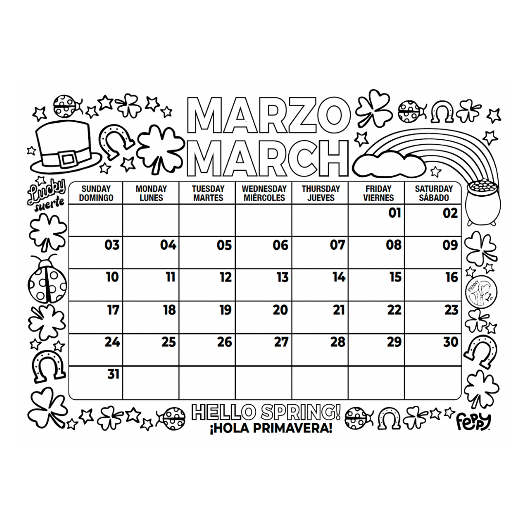 Bilingual coloring calendar for kids year