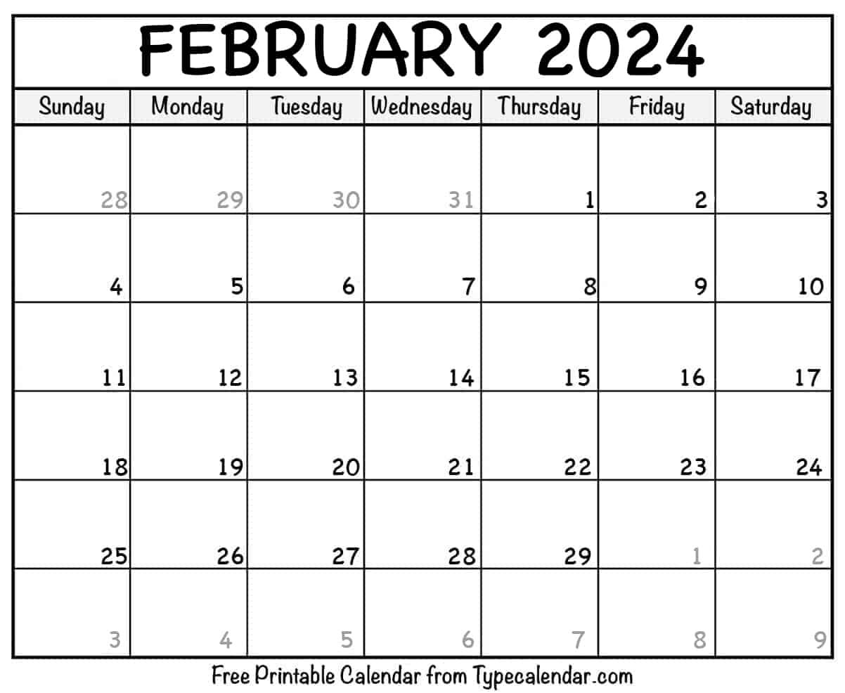 Free printable february calendars