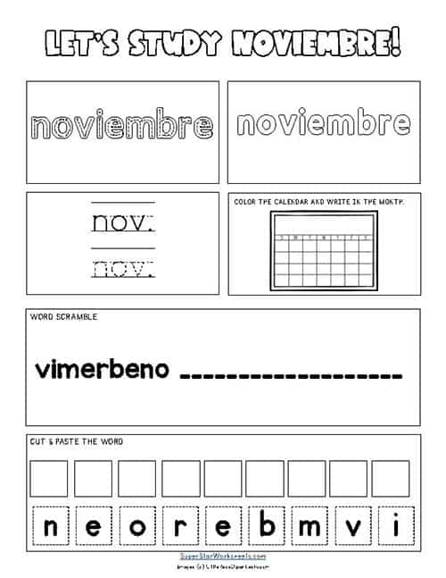 Spanish months of the year worksheets