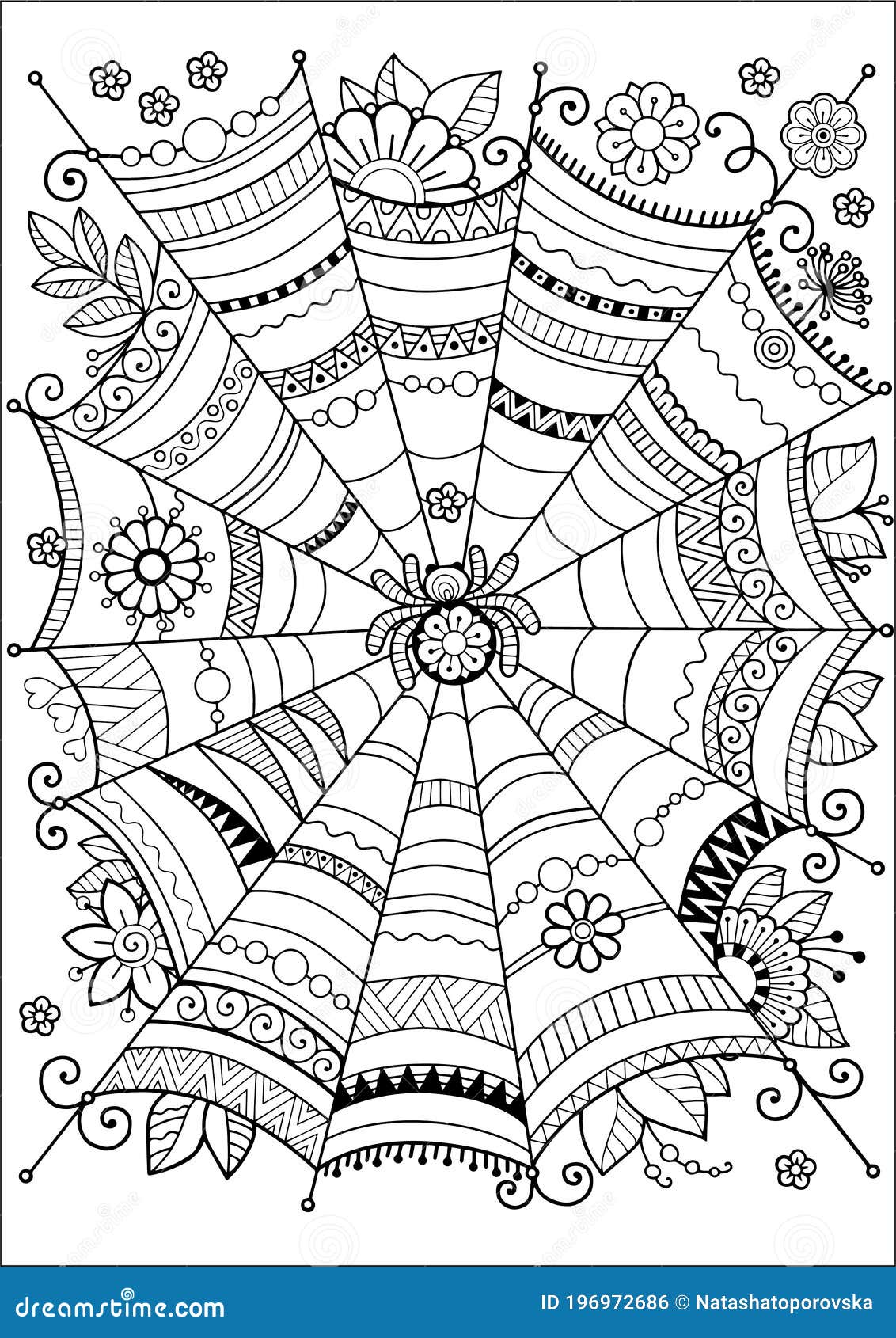 Vector coloring page for adult mandala spider web printable zentangle coloring for halloween stock vector