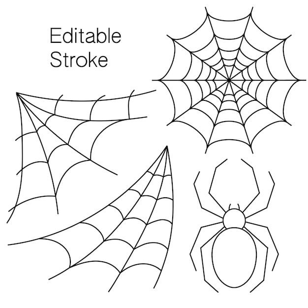 Premium vector set of spider round corner web spiders with editable stroke design template elements for halloween design spooky scary horror halloween decor vector