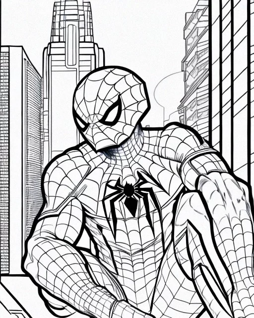 Ai art generator coloring pages for kidsspidermancartoon stylecityhigh detailblack and whiteno shading