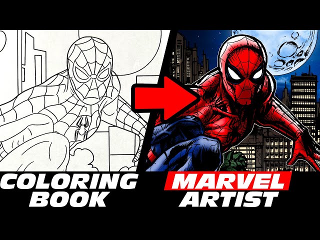 Marvel artist colors a childrens coloring book spider