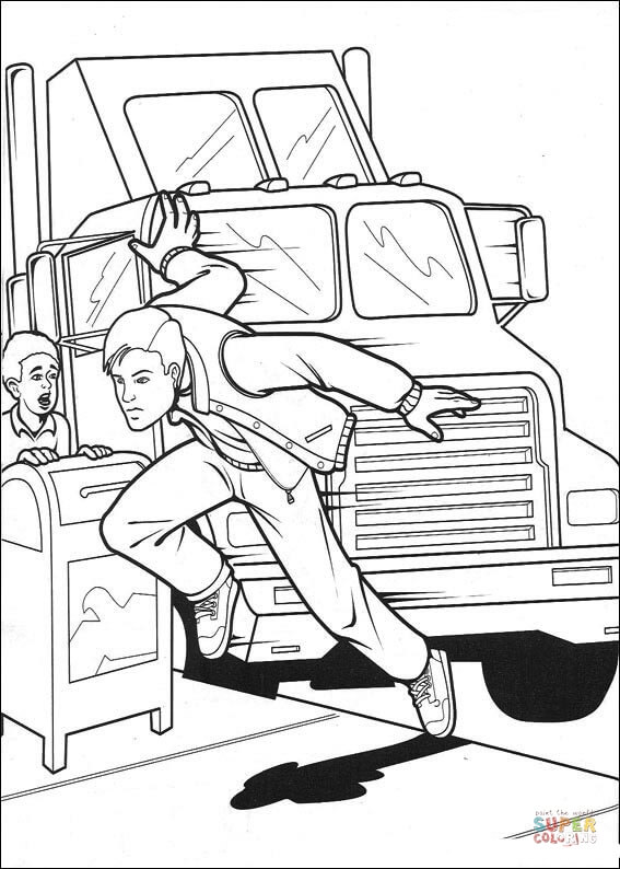 Spiderman jumps from the vehicle coloring page free printable coloring pages