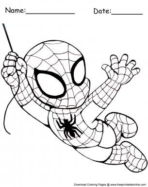 Swinging chibi spiderman coloring sheet