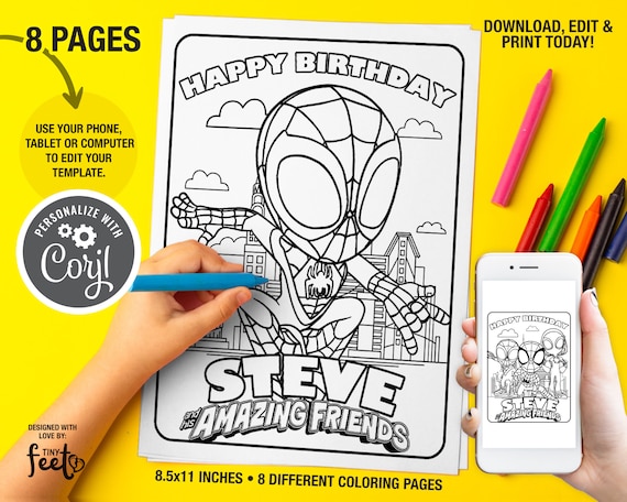 Spidey and his amazing friends coloring pages custom name spiderman coloring pages birthday party templates spidey party favors