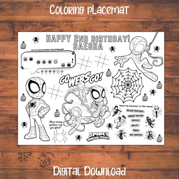 Spidey and his amazing friends coloring pages spidey coloring pages spidey and his amazing friends birthday kids coloring placemats