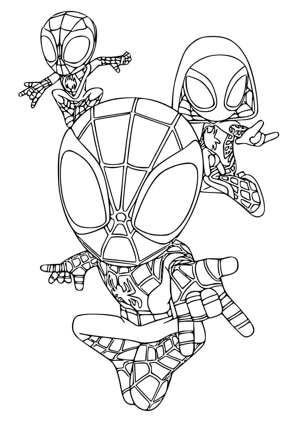 Free printable spidey and his amazing friends characters coloring page for adults and kids