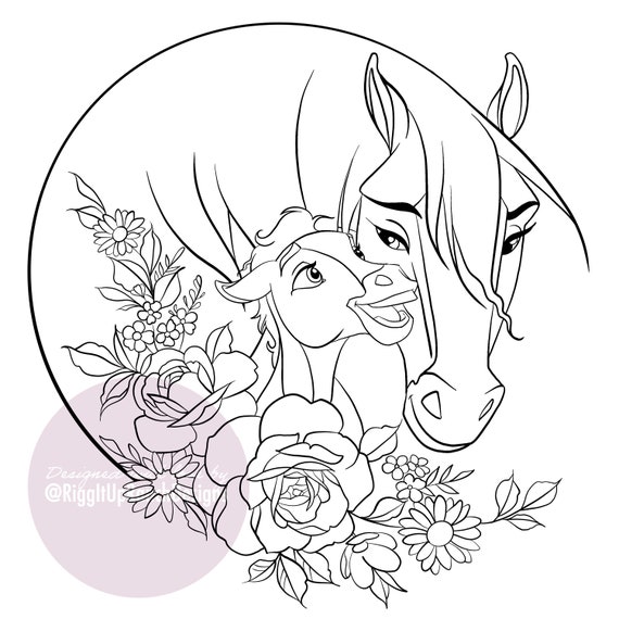 Mare foal horse portrait w flowers tattoo esperanza and baby spirit digital download instant download