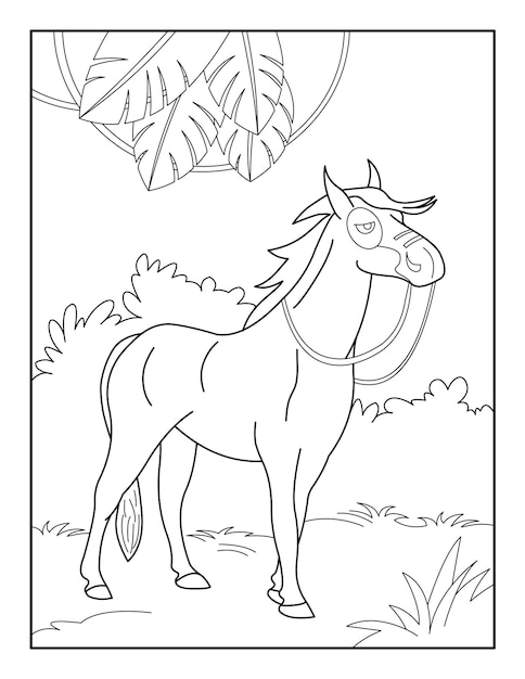 Premium vector horse coloring page for kids coloring book for relax and meditation
