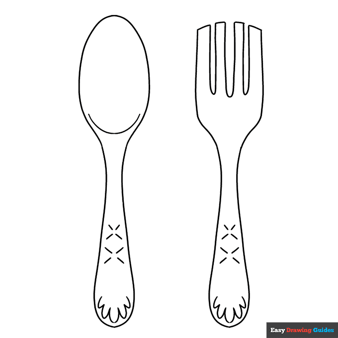 Spoon and fork coloring page easy drawing guides