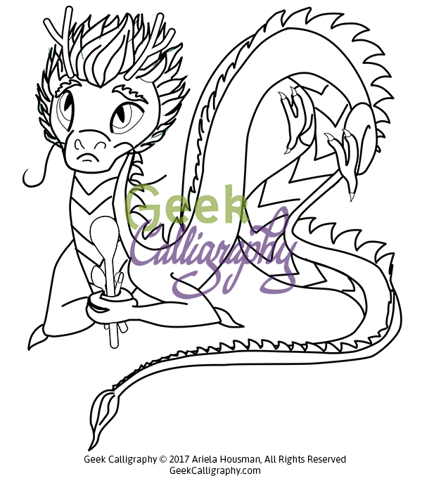 Spoon dragon coloring page â geek calligraphy