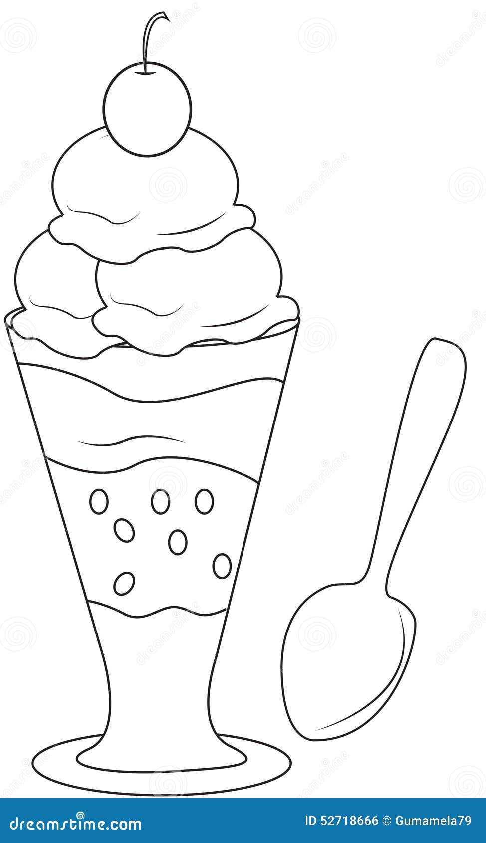 Ice cream with a spoon coloring page stock illustration