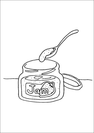 Jar of jam and spoon coloring page