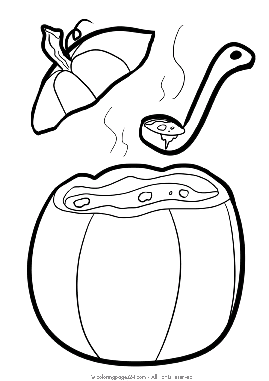 Boiling hot halloween stew with spoon and griddle coloring pages