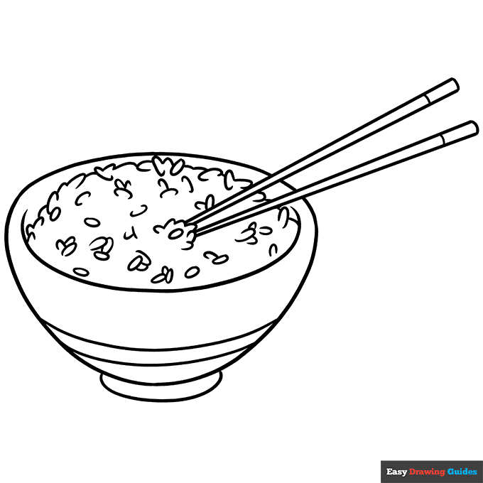 Rice and chopsticks coloring page easy drawing guides