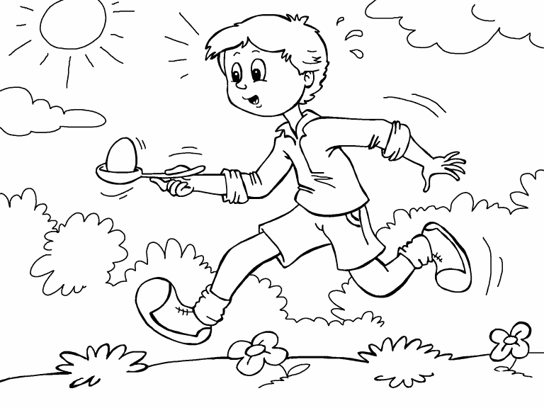 Free coloring page apr egg and spoon race
