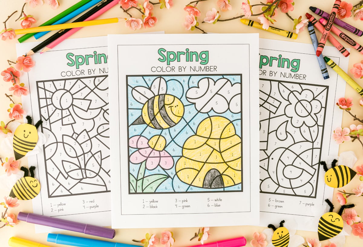 Spring color by number free printables